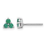 Sterling Silver Rhodium-Plated Polished Three Round Emeralds Stud Earrings, 14.3 mm