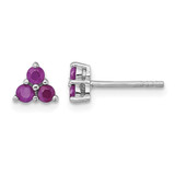 Sterling Silver Rhodium-Plated Polished Three Round Ruby Stud Earrings, 14.3 mm