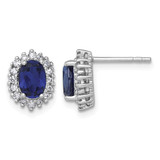 Sterling Silver Rhodium-Plated Polished Lab-Created Sapphire and Cubic Zirconia Oval Halo Stud Earrings, 11.1 mm