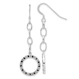 Sterling Silver Fancy Black & Clear Cubic Zirconia Circle Dangle French Wire Earrings, 58.25 mm
