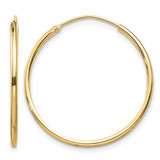 Sterling Silver Flash Gold and Silver-Tone 1.3 mm Endless Hoop Earrings, 26 mm Long