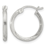 Sterling Silver 2 mm Polished/Satin Diamond-Cut Hoop Earrings, 19 mm Long