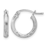Sterling Silver Rhodium-Plated 2.5 mm Polished/Satin Diamond-Cut Hoop Earrings, 17 mm Long