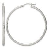 Sterling Silver 2.5 mm Polished/Satin Diamond-Cut Hoop Earrings, 50 mm Long