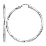 Sterling Silver Rhodium-Plated 3 x 55mmTwisted Hoop Earrings