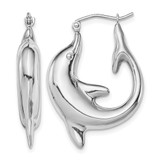 Sterling Silver Rhodium-Plated Polished Dolphin Round Hoop Earrings, 32 mm