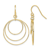 Sterling Silver Gold and Silver-Tone Polished Fancy Triple Circle Dangle French Wire Earrings, 43 mm