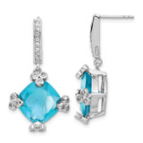 Sterling Silver Blue & Clear Cubic Zirconia Post Dangle Earrings, 33.7 mm