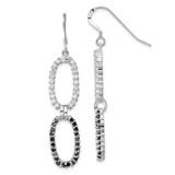 Sterling Silver Polished Fancy Black & Clear Cubic Zirconia Oval Dangle French Wire Earrings, 59.5 mm