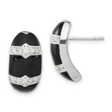Sterling Silver Polished Black Enamel & Cubic Zirconia Post Dangle Earrings, 19.65 mm