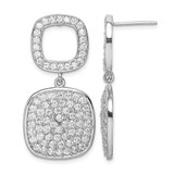 Sterling Silver Cubic Zirconia 2-Squares Post Dangle Earrings, 38 mm