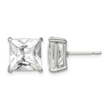 Sterling Silver 10 mm Square Cubic Zirconia Basket Set Stud Earrings