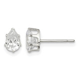 Sterling Silver Polished 6 x 4 mm Pear Snap Set Cubic Zirconia Stud Earrings, 6 mm Long