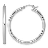 Sterling Silver Rhodium-Plated 3 mm Round Hoop Earrings, 36 mm Long
