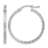 Sterling Silver Rhodium-Plated Diamond-Cut 2 x 30 mm Square Tube Hoop Earrings