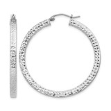 Sterling Silver Rhodium-Plated Diamond-Cut 3 x 40 mm Square Tube Hoop Earrings