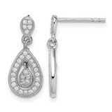 Sterling Silver Rhodium-Plated Cubic Zirconia Pavé Pear Dangle Earrings, 18 mm