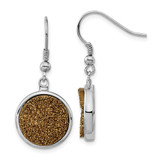 Sterling Silver and Yellow Druzy Circle Shepherd Hook Dangle French Wire Earrings, 35 mm