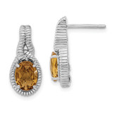 Rhodium-Plated Sterling Silver Polished Oval Whiskey Quartz Post Dangle Earrings, 18.9 mm