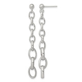 Sterling Silver Polished Graduated Cable Link Post Dangle Earrings, 60 mm