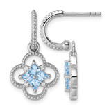Sterling Silver Rhodium-Plated Blue Cubic Zirconia Textured Removable Clover J-Hoop Post Dangle Earrings