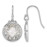 Sterling Silver Rhodium-Plated Polished Filigree Mother of Pearl Filigree Circle Dangle French Wire Earrings