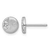 Sterling Silver Rhodium-Plated Brushed Cubic Zirconia Circle Stud Earrings