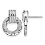Sterling Silver Rhodium-Plated Cubic Zirconia Polished Textured Moveable Circle Doorknocker Dangle Earrings, 19 mm