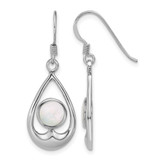 Sterling Silver Rhodium-Plated Polished Round Mother of Pearl in Teardrop Dangle Shepherd Hook French Wire Earrings, 34.5 mm