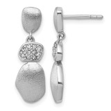 Sterling Silver Rhodium-Plated Brushed and Polished Crystal Dangle Earrings, 23.4 mm
