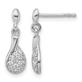 Sterling Silver Rhodium-Plated Polished Fancy Teardrop Cubic Zirconia Dangle Post Earrings, 17.7 mm