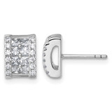 Sterling Silver Rhodium-Plated Pave Cubic Zirconia Rectangle Stud Earrings, 9.7 mm