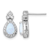 Sterling Silver Rhodium-Plated Polished Lab-Created Opal and Cubic Zirconia Teardrop Halo Dangle Stud Earrings, 15.9 mm