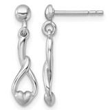 Sterling Silver Rhodium-Plated Polished and Brushed Fancy Teardrop Heart Dangle Post Earrings, 20.8 mm