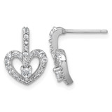 Sterling Silver Rhodium-Plated Polished Cubic Zirconia Open Heart Stud Earrings, 14.5 mm