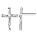Sterling Silver Rhodium-Plated Polished White Baguette Cubic Zirconia Cross Stud Earrings, 18.2 mm