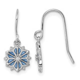 Sterling Silver Rhodium-Plated Blue Enamel and White Cubic Zirconia Snowflake Dangle French Wire Earrings, 21.3 mm