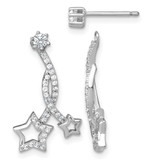 Sterling Silver Rhodium-Plated Polished Cubic Zirconia Stud with Removeable Shooting Stars Jacket Drop Earrings, 22.3 mm