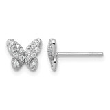 Sterling Silver Rhodium-Plated Polished Cubic Zirconia Butterfly Stud Earrings, 7.6 mm