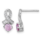 Sterling Silver Rhodium-Plated Polished Round Pink and White Cubic Zirconia Awareness Ribbon Stud Earrings, 13.8 mm