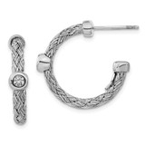 Rhodium-Plated Sterling Silver Polished Woven Cubic Zirconia Hoop Earrings, 23.2 mm