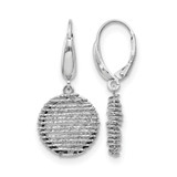 Sterling Silver Rhodium-Plated Polished Diamond-Cut Open Center Leverback Drop Earrings, 33 mm