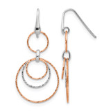 Rhodium-Plated Sterling Silver Rose-Gold-Plated Diamond-Cut Dangle French Wire Earrings, 50.41 mm