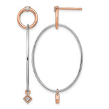 Rhodium-Plated Sterling Silver Rose Gold-Plated Rhd-Plat Cubic Zirconia Post Dangle Earrings, 38.19 mm