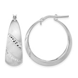 Sterling Silver Rhodium-Plated Satin Diamond-Cut Hoop Earrings, 28.25 mm