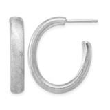 Sterling Silver Rhodium-Plated Brushed J-Hoop Post Earrings, 27.33 mm