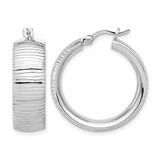 Sterling Silver Rhodium-Plated and Diamond-Cut Hoop Earrings, 26.58 mm