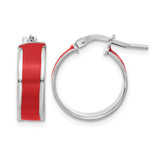 Sterling Silver Rhodium-Plated Polished Red Enamel Round Hoop Earrings, 18.75 mm