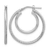 Sterling Silver Rhodium-Plated Polished and Textured Double Hoop Earrings, 6.8 mm