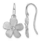 Sterling Silver Rhodium-Plated Radiant Essence Polished/Scratch Cubic Zirconia Flower Drop French Wire Earrings, 27 mm